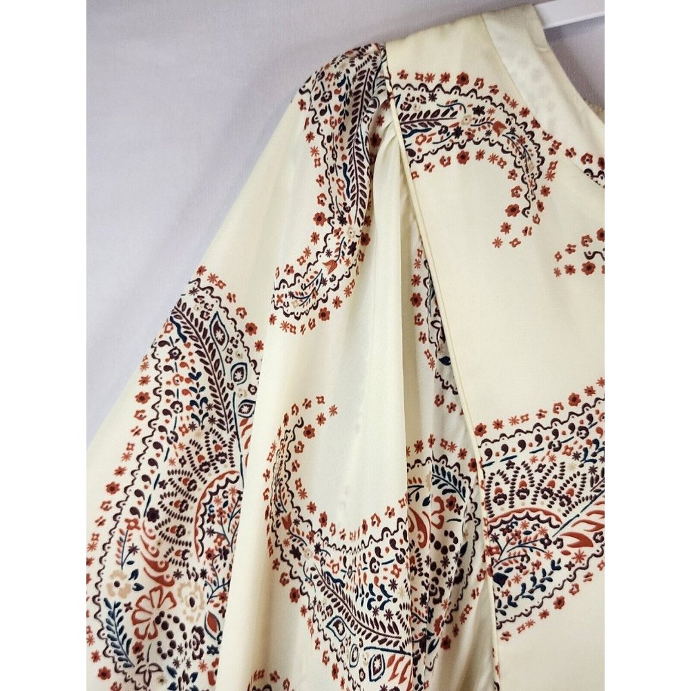 Cal Style Dress Womens Large Cream Paisley Print Balloon Sleeve Tunic Mini - Picture 11 of 13